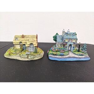 Set of 2 Hawthorne Architechtural Register Cottages Sculptures Thomas Kinkade‎